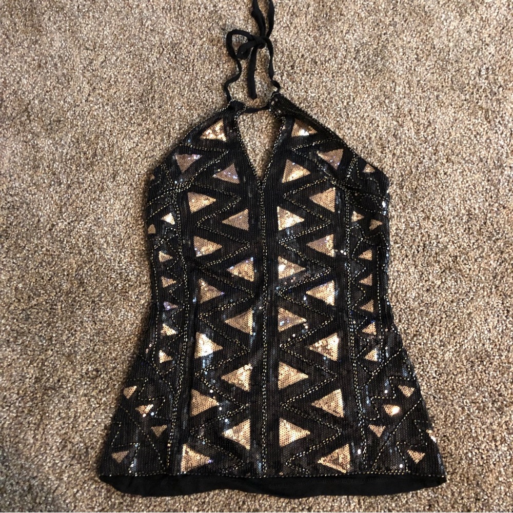2B bebe Black Sequin Halter Top XS